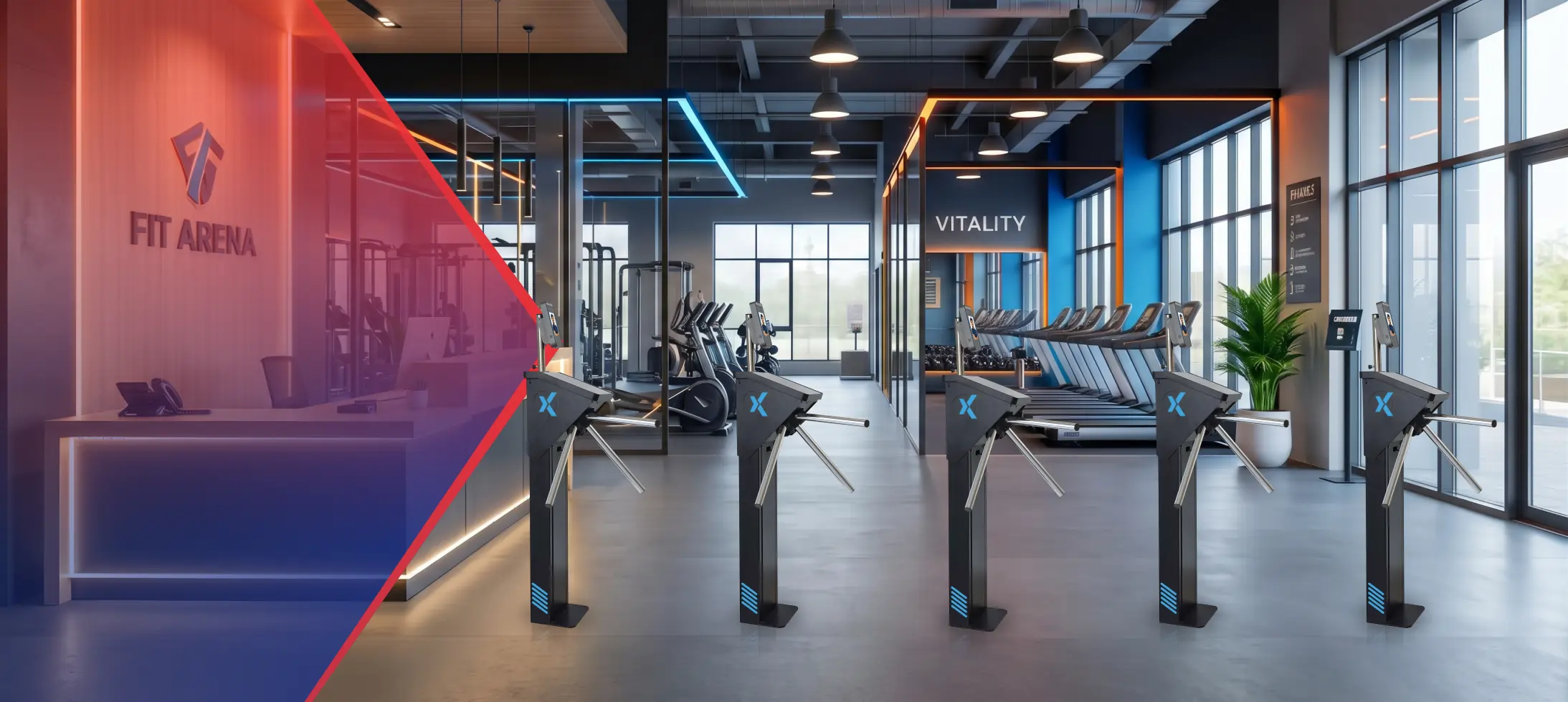 Torniquetes de control de acceso en gimnasio
